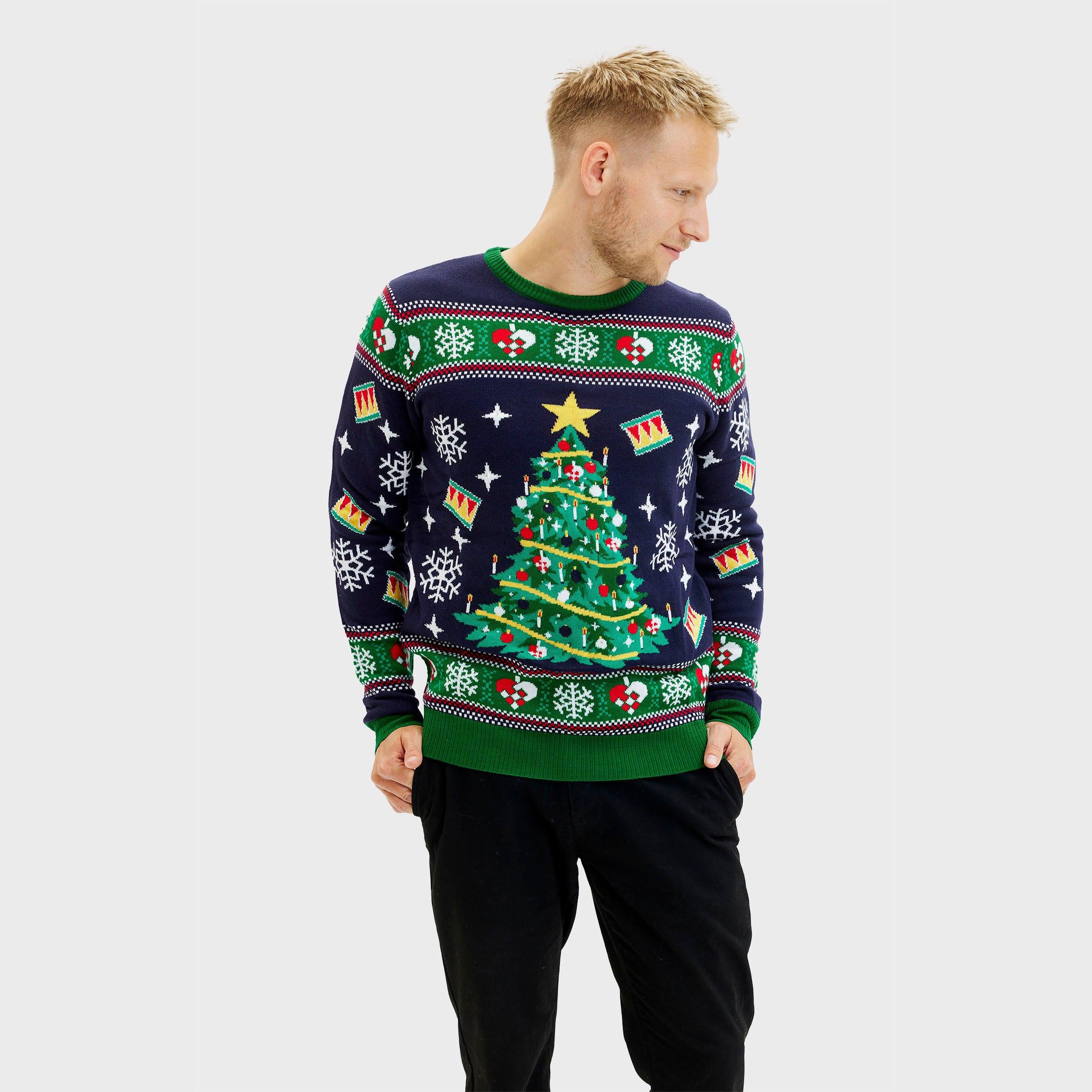 Pull De Noël De L'arbre LED Bleu - Homme